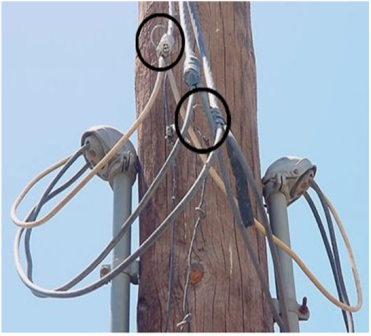 This photo shows a hydro pole in a single family home area. On it we see two mast heads for service where there should only be one. Performing the best in home, cottage, and commercial, inspections in the Orillia, Gravenhurst, Bracebridge, and throughout Muskoka area means looking for small clues like this may be the only evidence left after the growers have pulled out.